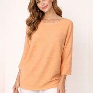 New CeCe Pullover Boat Neckline Dolmen Sleeve Orange Oversized Sweater Sz XS